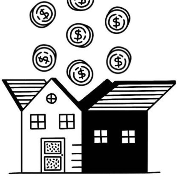 Illustration of coins floating out of a home's open roof.