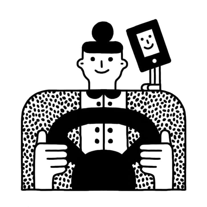 Illustration of a driver and phone behind them