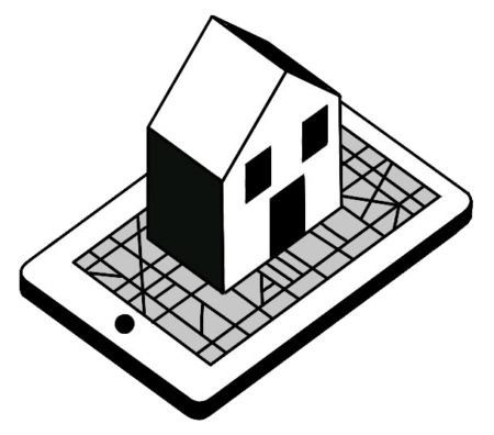An illustrated house sits on a tablet.