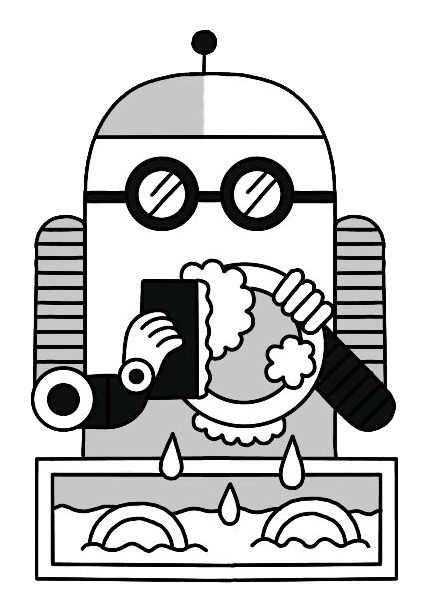 Illustration of a robot doing the dishes.