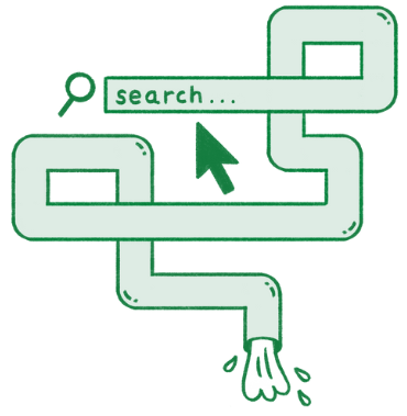 Conceptual illustration of an online search bar that morphs into a water pipe.