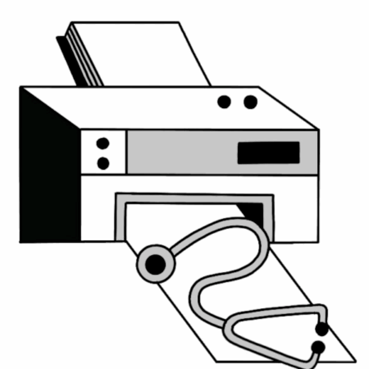 An illustrated printer prints out a stethoscope.