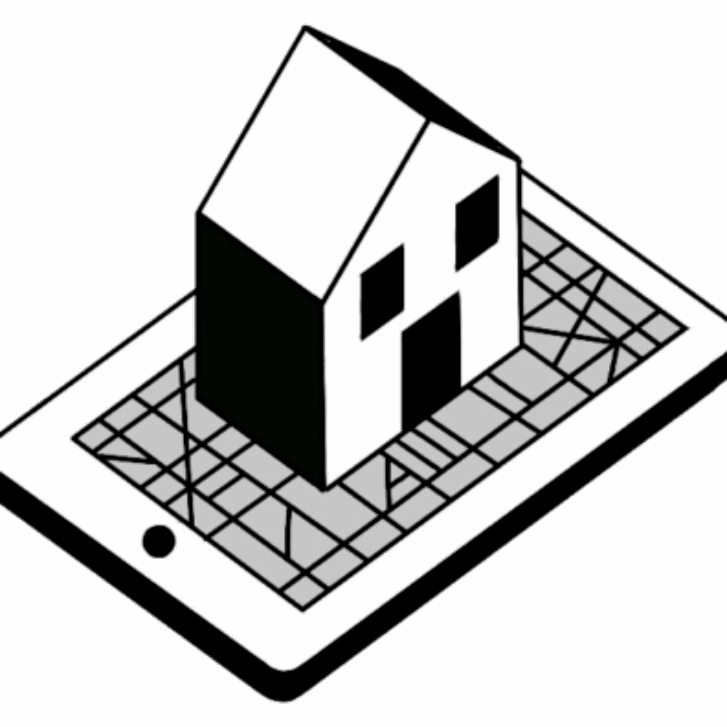 An illustrated house sits on a tablet.