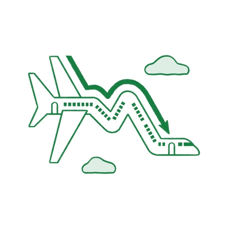 Illustration of a weirdly curved airplane and a downward arrow hugging the plane's curves.