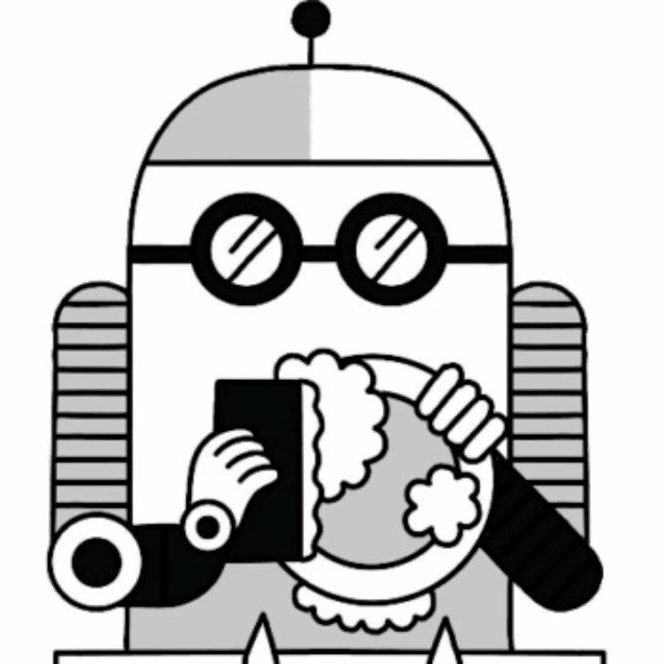 An illustrated robot washes dishes.