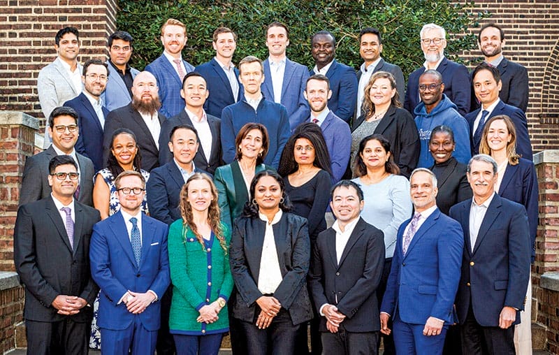 Illustration of dozens of people in business attire posed together.
